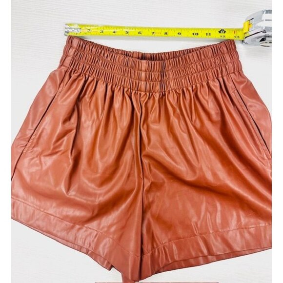 Entro Brown Faux Leather High-Waisted Dressy Elastic Festive Shorts w/Pockets L - Picture 5 of 6